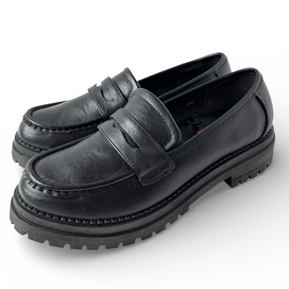 POP Womens Chunky Platform Penny Loafers Black Faux Leather Shoe Size 10 Gothic